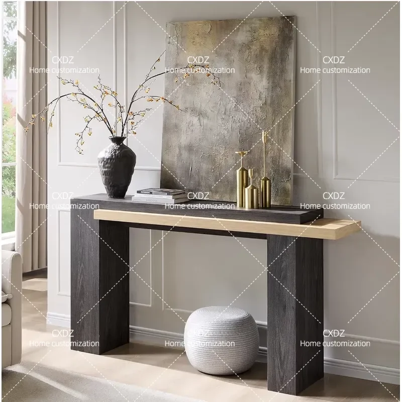 Medieval Solid Wood Entrance Table Foyer Decoration Console Exhibition Hall Display Stand Color Matching Sofa Back Long Table