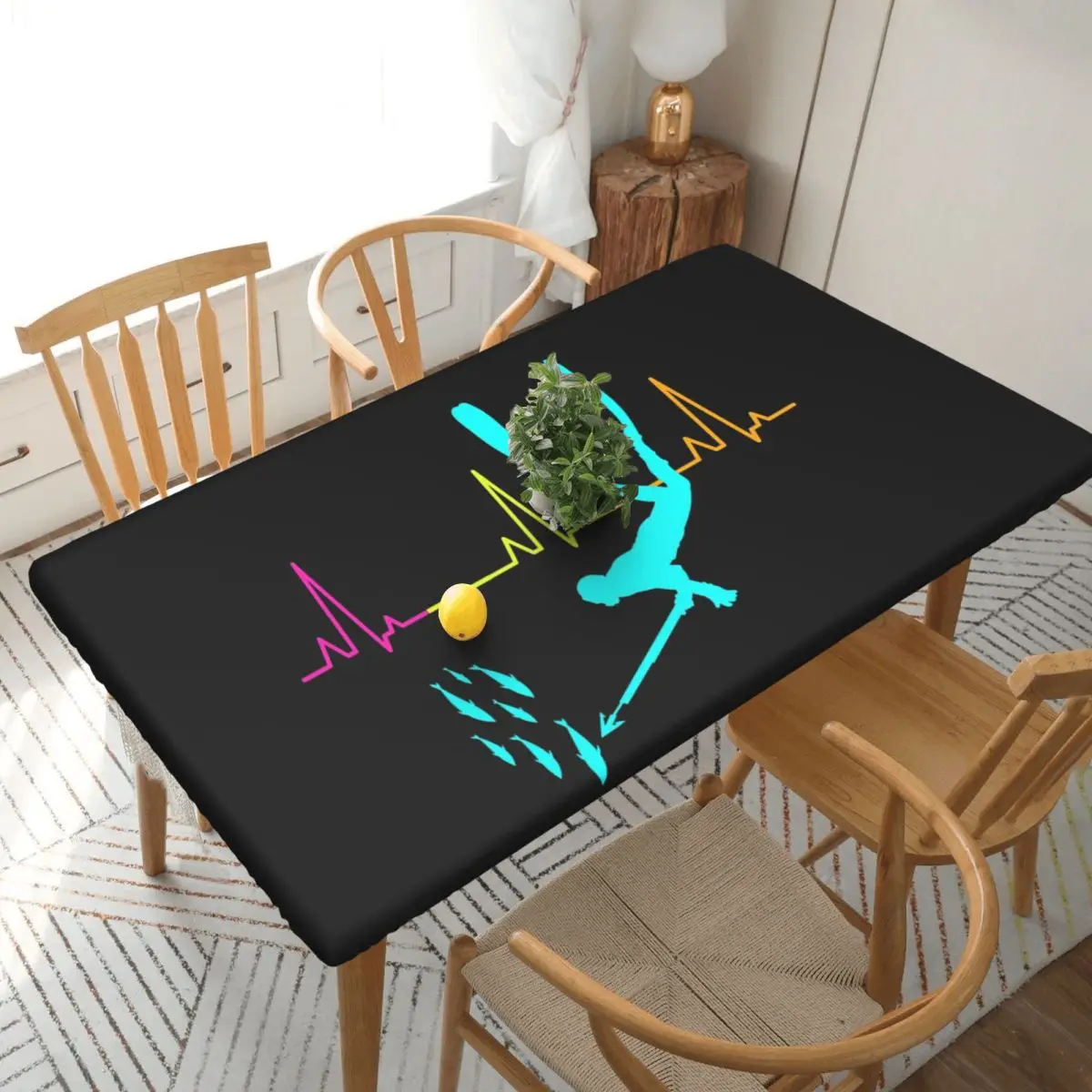 Spearfishing Spearfisher Fishing Heartbeat Pulse Custom Rectangular Tablecloth Waterproof Table Cover for Festival Table Cloth