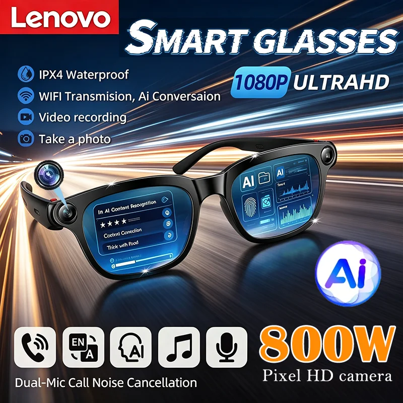 Lenovo 2026 New AI Smart Glasses 8K 1200MP HD Camera AI Translation Bluetooth Call Recording Music Player Smart Sunglasses