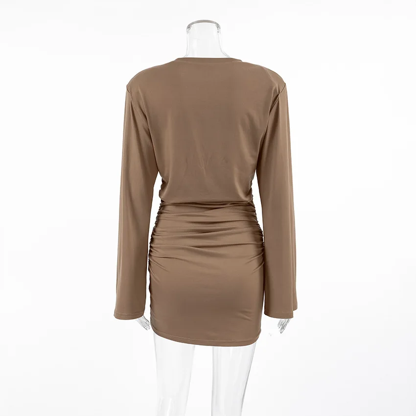 2025 Mocha Sculpting Knit Bodycon Dress Flutter Sleeve & Waist Tie Detail Curve-Flattering Day to Dusk Mini Café Dates to Clubs