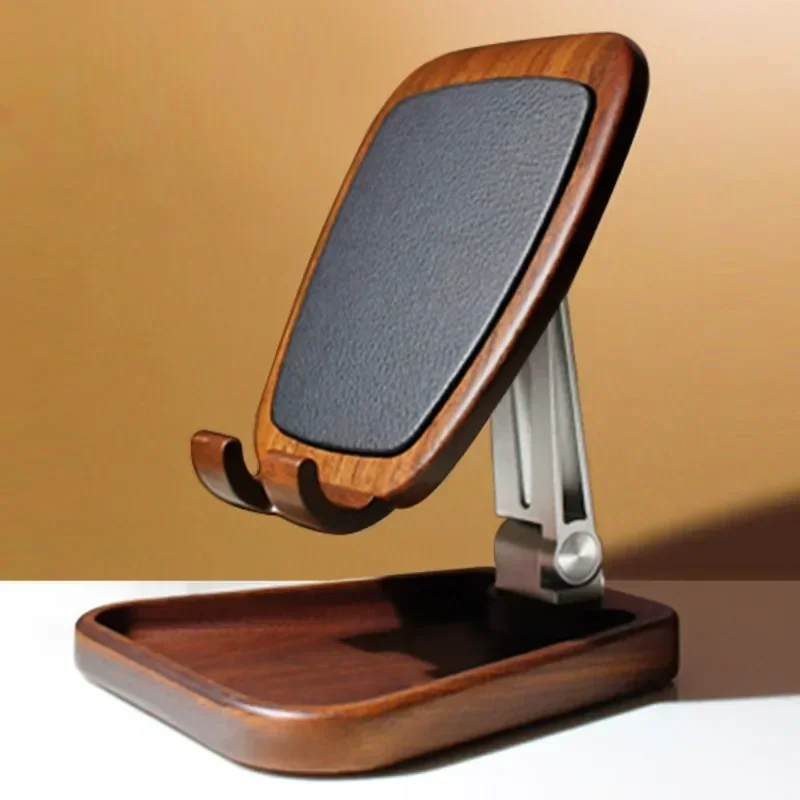 

Black Walnut Wood Foldable Lazy Person Mobile Phone Stand Desktop Live Broadcast Suitable for Apple Huawei Racks Home Storage