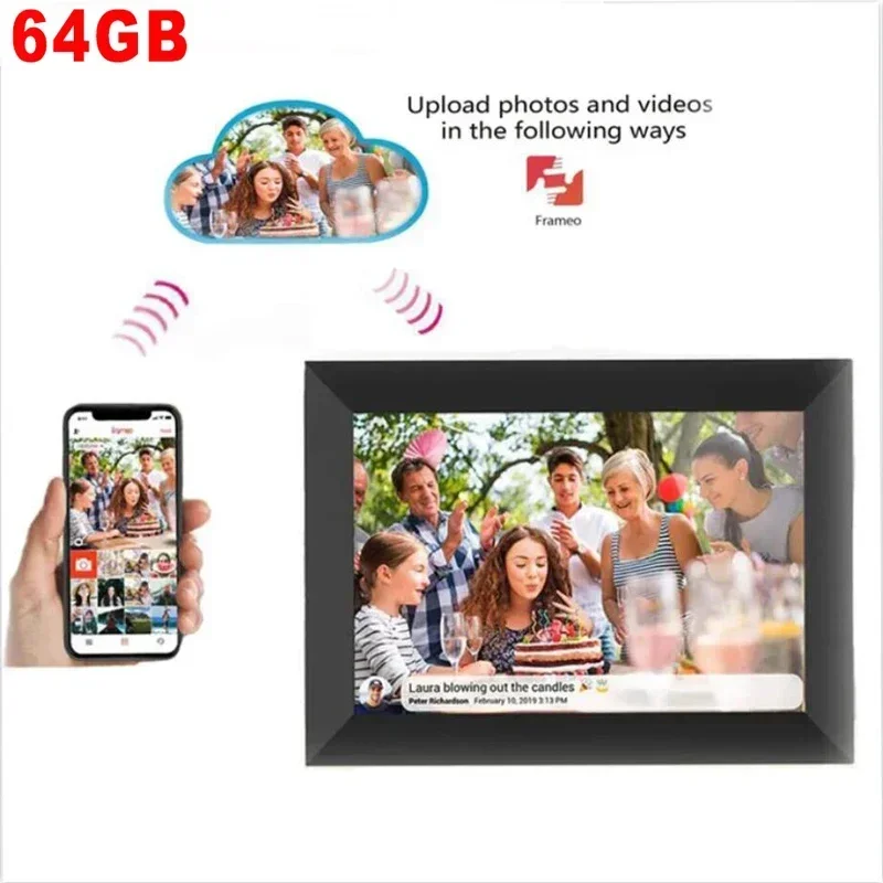 2025 WiFi Frameo Digital Photo Frame 10.1 Inch 32GB/64GB Smart Digital Picture Frame with 1280x800 IPS HD Touch Screen
