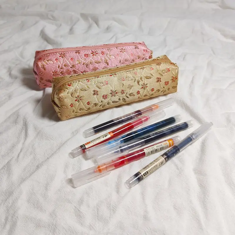 【Embroidered small flowers】Original Handmade Pen Bag Grocery Storage Bag Cute Pencil Case Stationery Supplies Schools&Offices