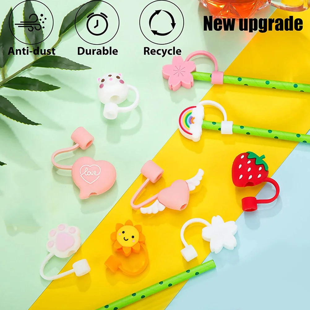 

10pcs Straw Covers Cartoon Design Dustproof Reusable For Party Picnic Gathering Premium Material Straw Tips Covers Caps