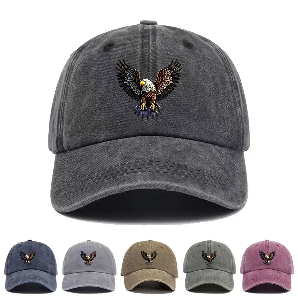 Vintage Washed Baseball Cap Eagle Print Graphic Unisex Streetwear Casual Trucker Style Summer Cotton Sun Hat