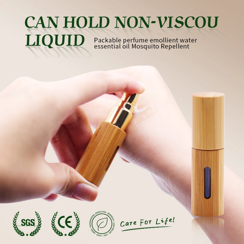 1pc 5ml 10ml Bamboo Wood Bottle Perfume Spray Refillable Bottles Travel Empty Container Makeup Water Atomizer Bottle for Girls