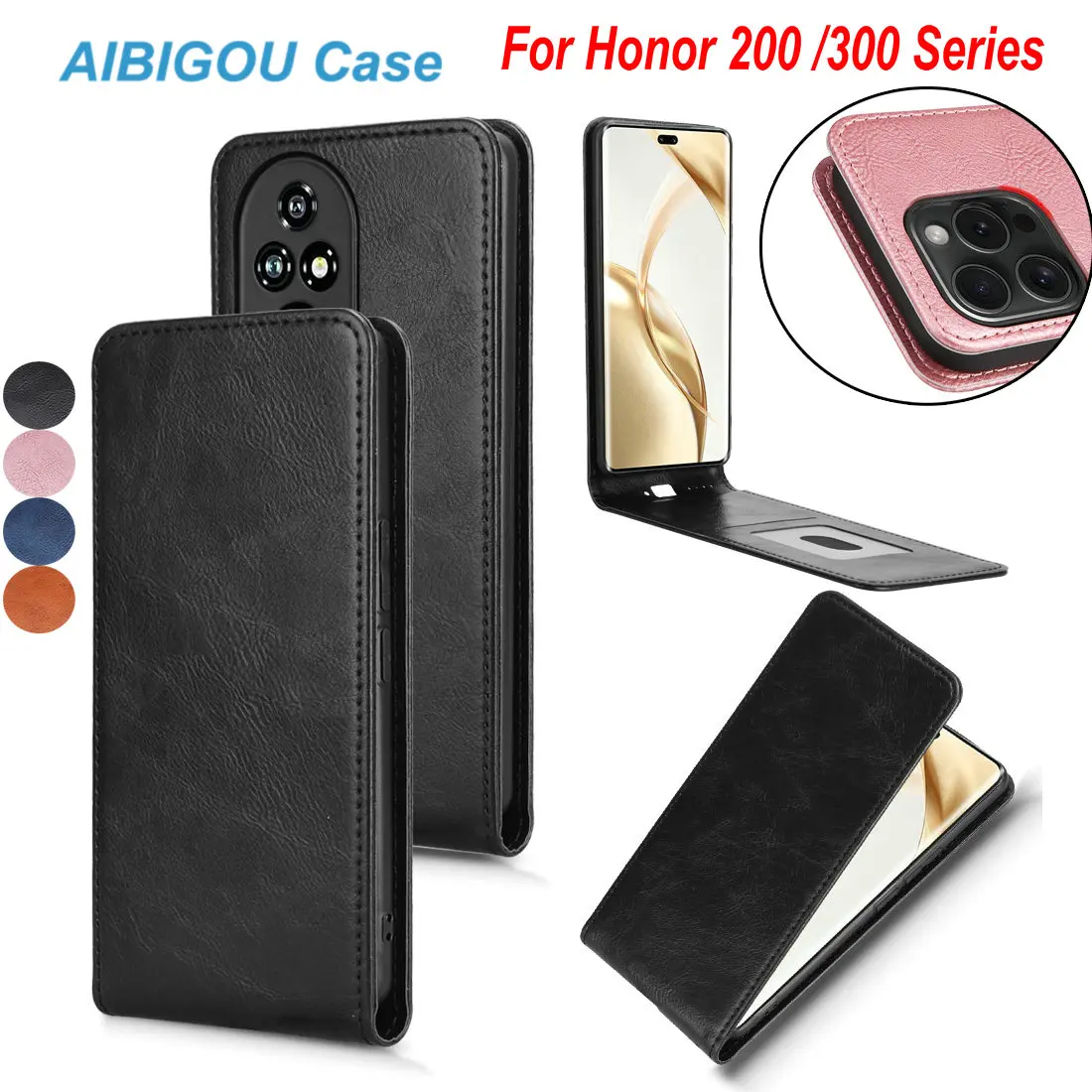 Honor 200 PRO Honor200 Lite 300 Flip Vertikale Lederhülle Luxuriöse Retro-Buchhülle mit Halterung für Honor 200 Smart 300 Handytaschen