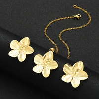 Ensemble de bijoux à fleurs Vintage français en acier inoxydable pour femmes, 3 pièces, collier et boucles d'oreilles exagérées, à la mode, cadeaux quotidiens 5