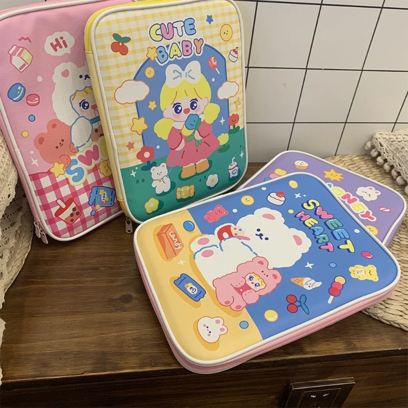 Koreaanse stijl cartoon laptop kunstleer hoes draagtas voor tablet cover beschermer zakje rits binnenzak draagbaar 9.7-11