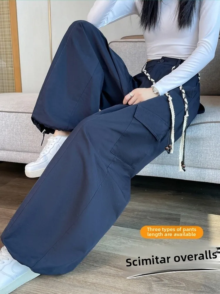 Damskie spodnie robocze w kolorze granatowym, kolekcja jesień 2025, nowe amerykańskie spodnie sportowe do wspinaczki górskiej, dopasowane, proste nogawki, casualowe, z wysokim stanem, ket