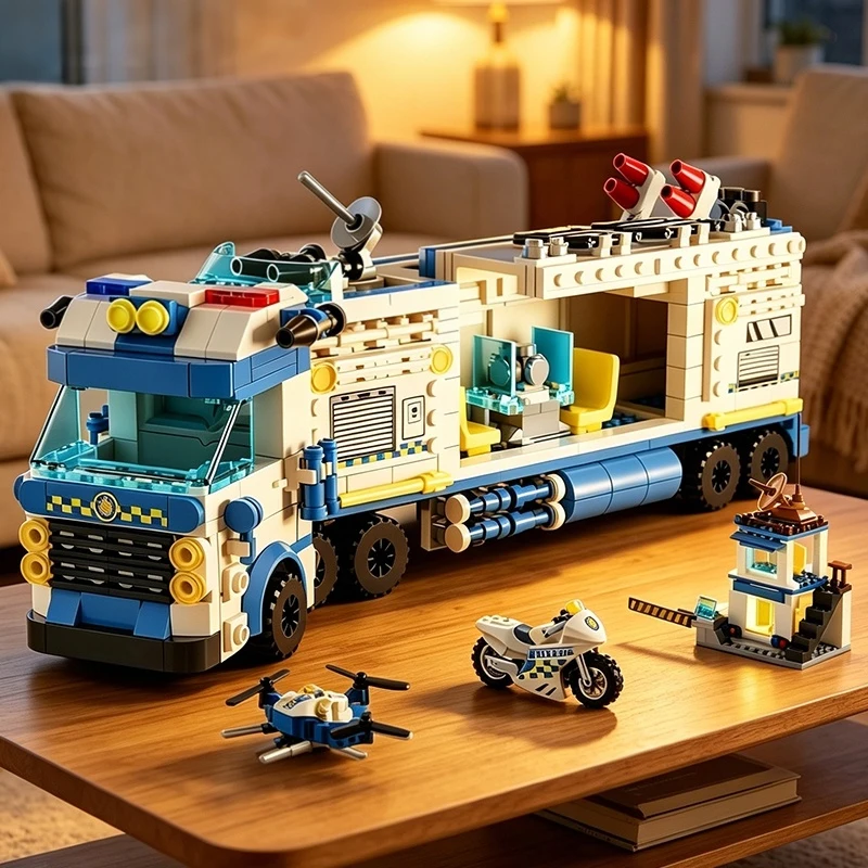 Police Command Vehicle Building Blocks Set Police Station Motorcycle Police Car Assembly Toy Children Christmas Birthday Gift