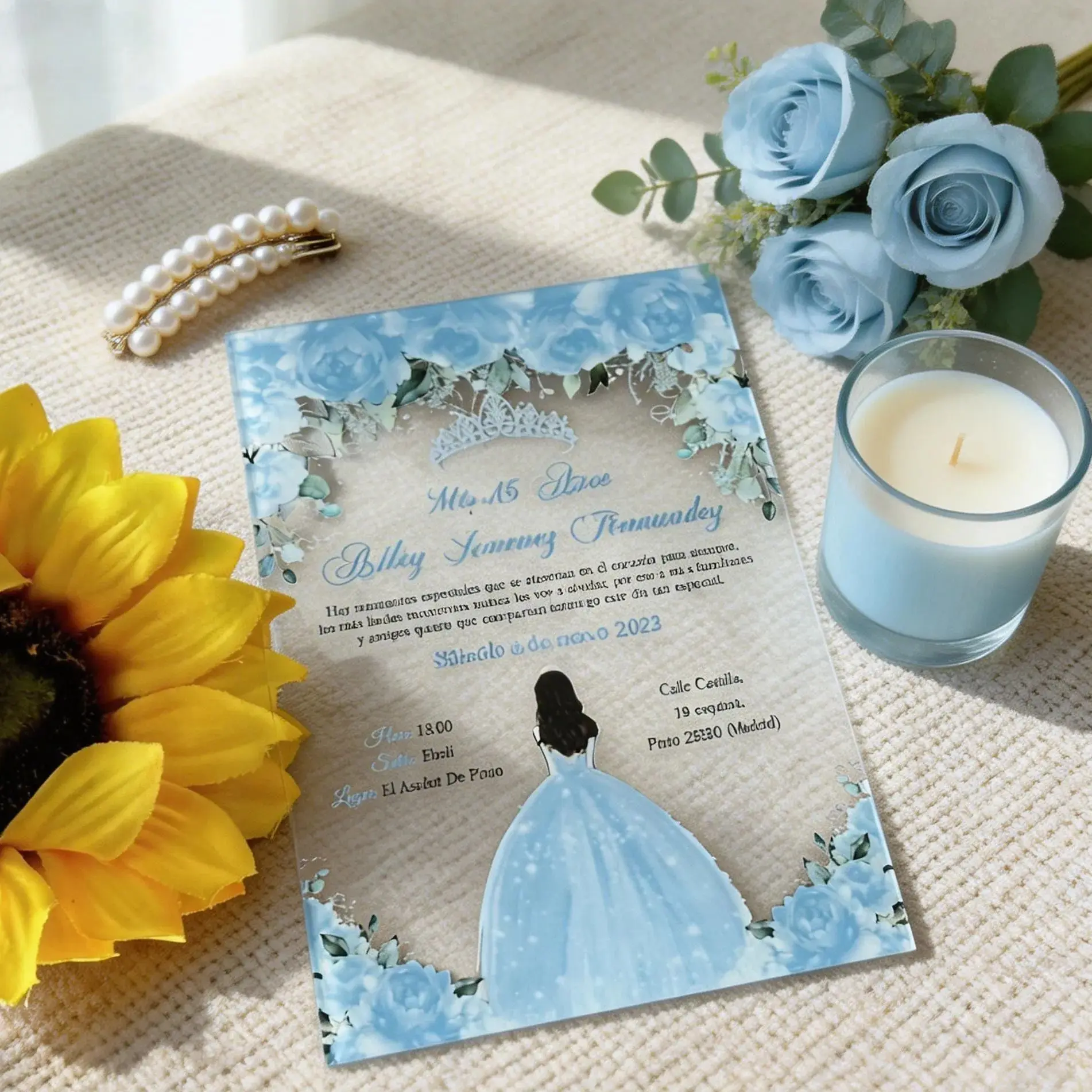 

10 шт. индивидуальных акриловых приглашений на Quinceanera, персонализированный конверт-карман, приглашение на 15-летие, приглашение для девочек, украшение