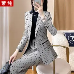 4-G1  Fashion suit for women, stylish and fashionable black and white houndstoot-piece suit, high-end light luxury women's c