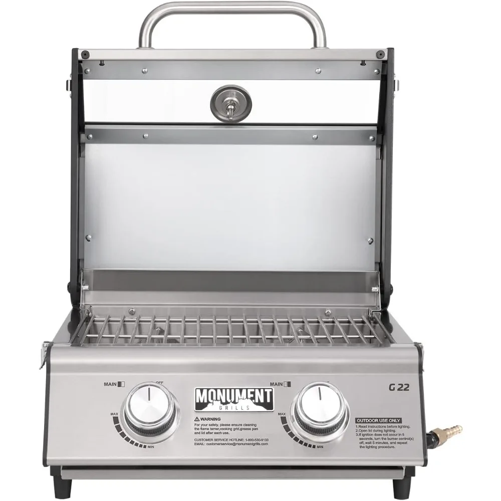 Grill a gás propano portátil para cozinhar ao ar livre, mesa de 2 queimadores, grelhadores de granito Clearview, dois queimadores de 15.000 BTU