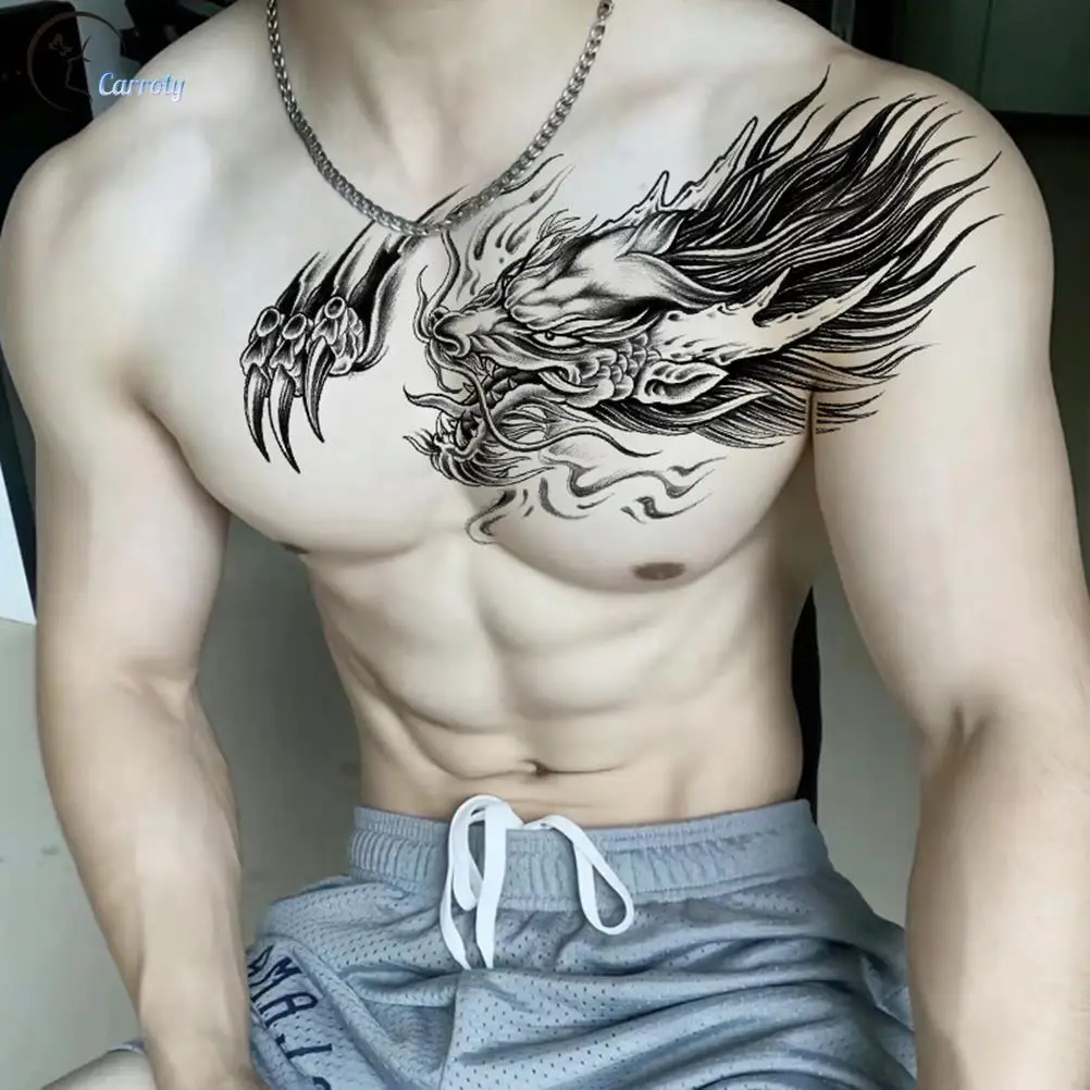 Large Chest Waist Shoulder Back Waterproof Temporary Tattoo Sticker Cross Feathers Wings Thorns Fake Tatoo Underboob Body Art