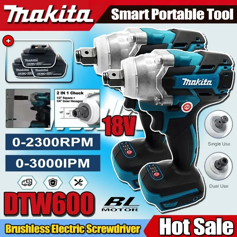 

Аккумуляторный ударный гайковерт Makita DTW600 с высоким крутящим моментом, бесщеточный, перезаряжаемый, для авторемонта, 18В/20В, электроинструмент