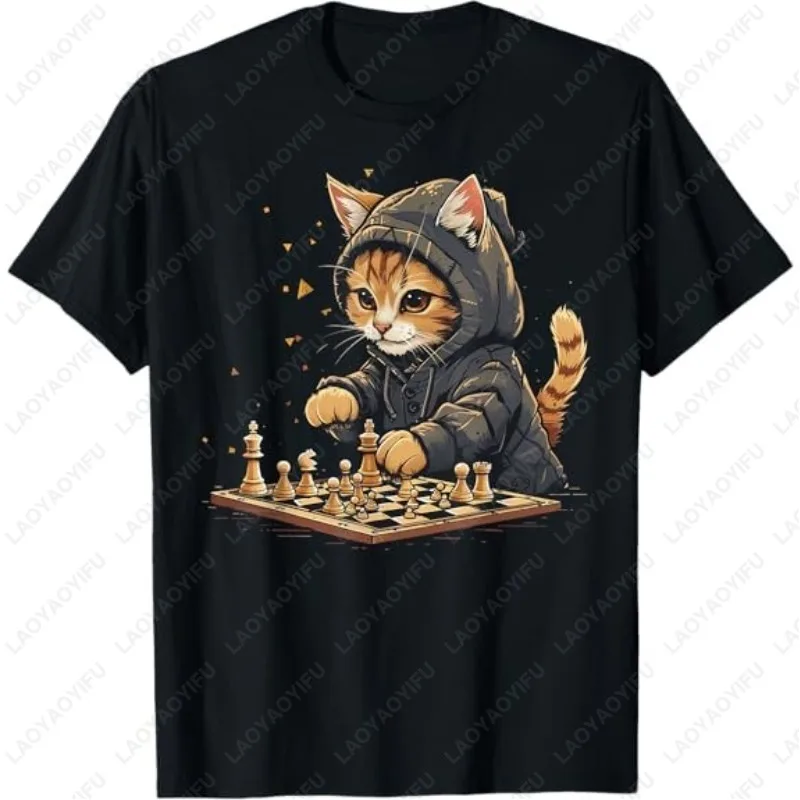 جديد محدود الشطرنج الرجال النساء القط نمط لاعب التي شيرت Kawaii لطيف Harajuku القمم مضحك الصيف موضة زوجين تيز رائجة البيع هدية #1