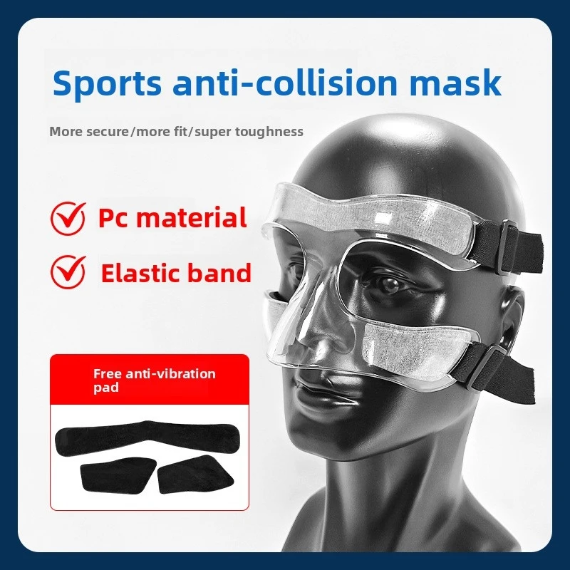 Basketball Mask Collision Avoidance Face Guard Protective Mask Kids Adults Outdoor Sports Protection Nose Guard Black Clear Mask