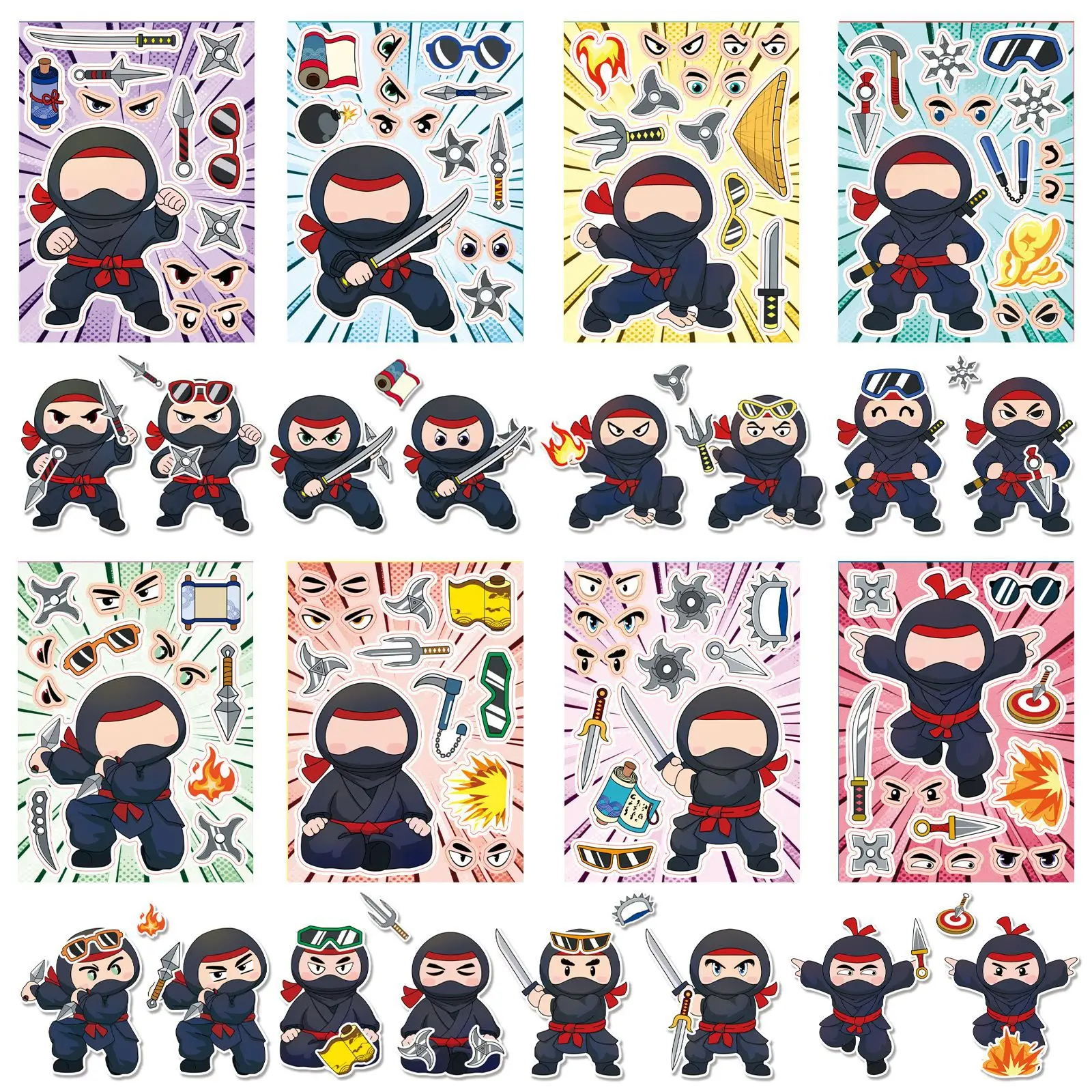 8/16 Lenzuola Nuovo Ninja Crea una Faccia Puzzle Adesivi Fresco Cartone Animato Decalcomania Giocattolo Educativo Per Bambini Puzzle Classico Giocattoli Per Bambini
