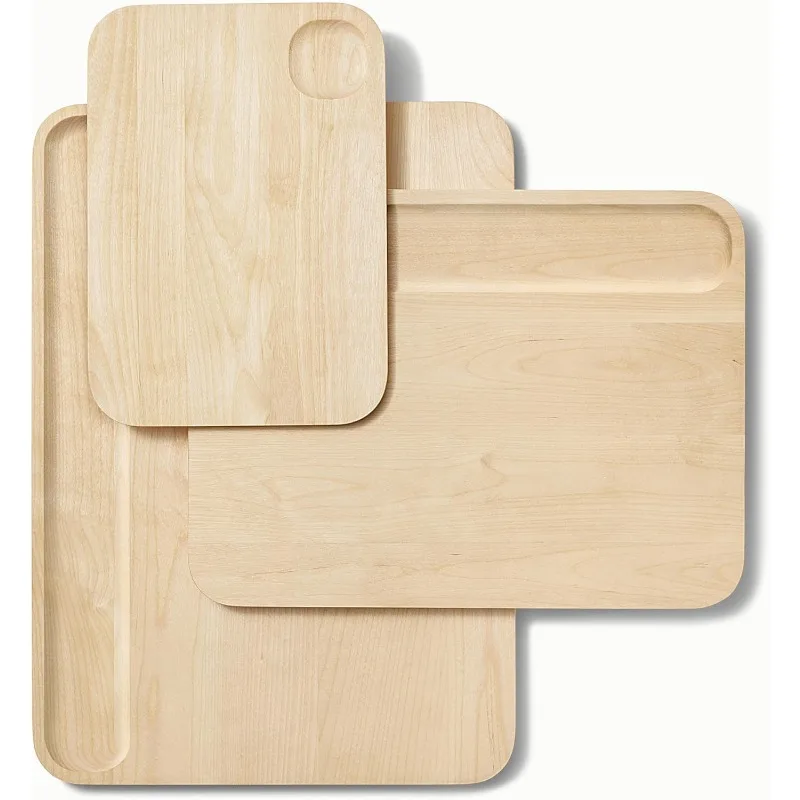 4-Piece Double Sided Wood Cutting Board Set - Made From FSC-Certified Birch Wood - Mineral Oil & Wax Finish