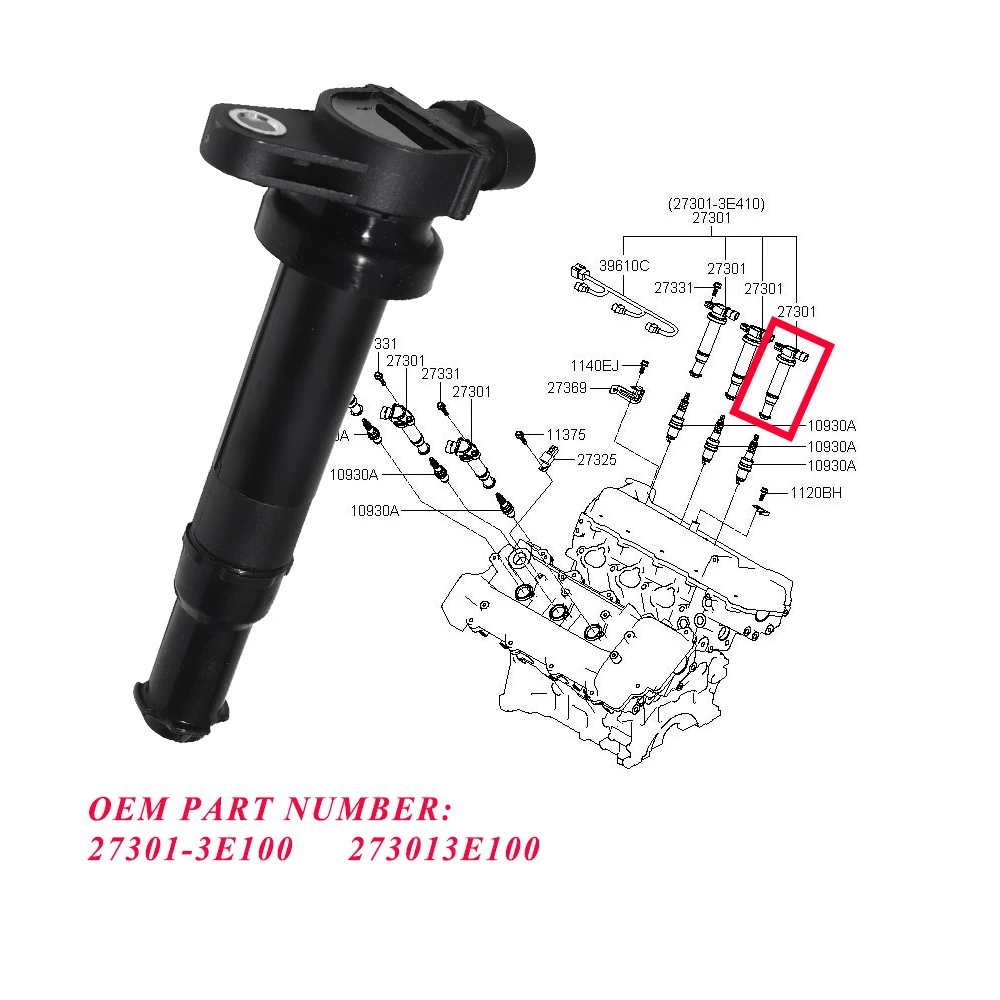 

5C1782 Car Engine Ignition Coil for HYUNDAI Santa Fe Kia Optima 27301-3E100 273013E100 Auto Accessories