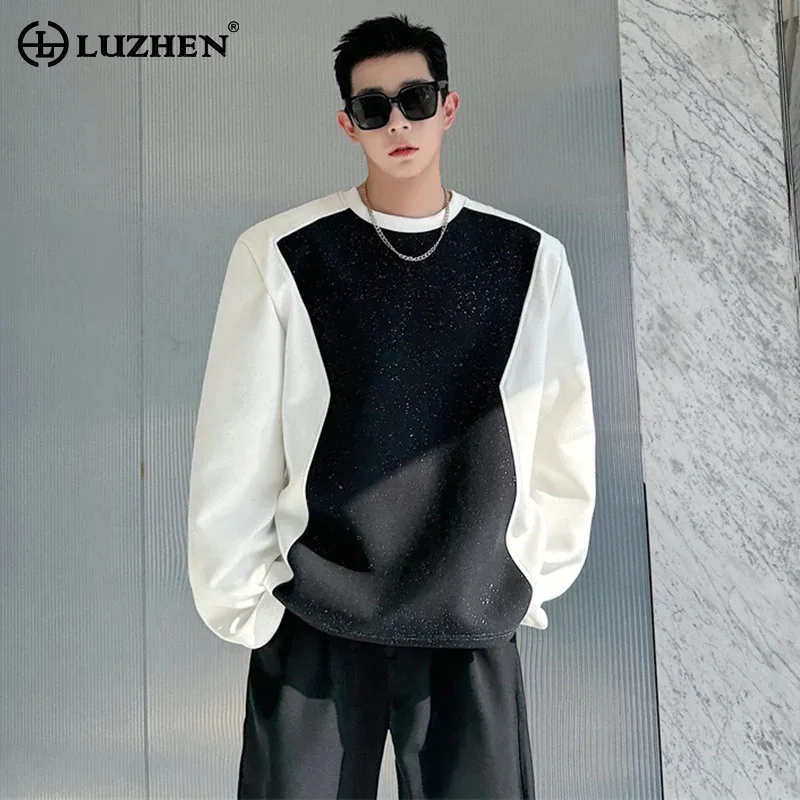 LUZHEN 2024 New Patchwork Stylish Color Contrast Design Elegant Casual Sport T Shirts Men's Street Long Sleeve Sweatshirt LZ6755