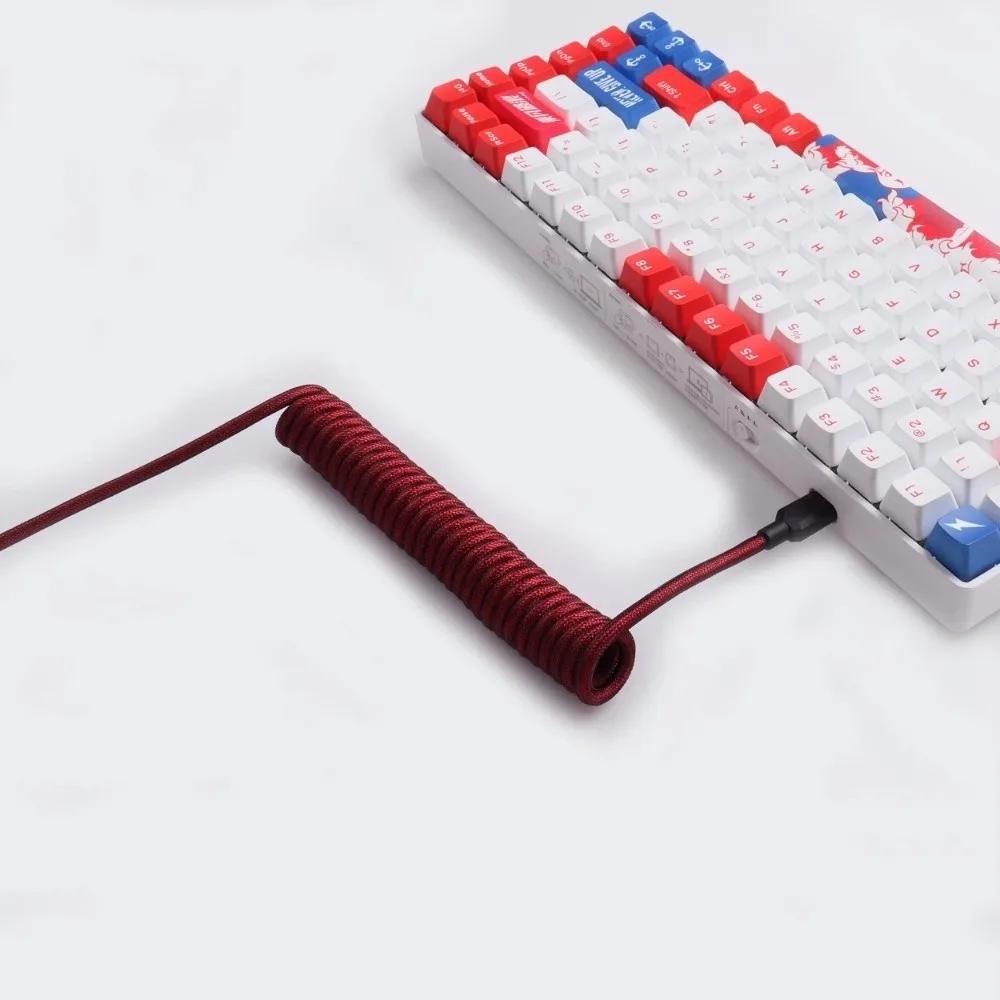 Type C To USB-A Mechanical Keyboard Cable GX12 Connector USB Type C Coiled Keyboard Cable Spiral Design Double Sleeved Wire