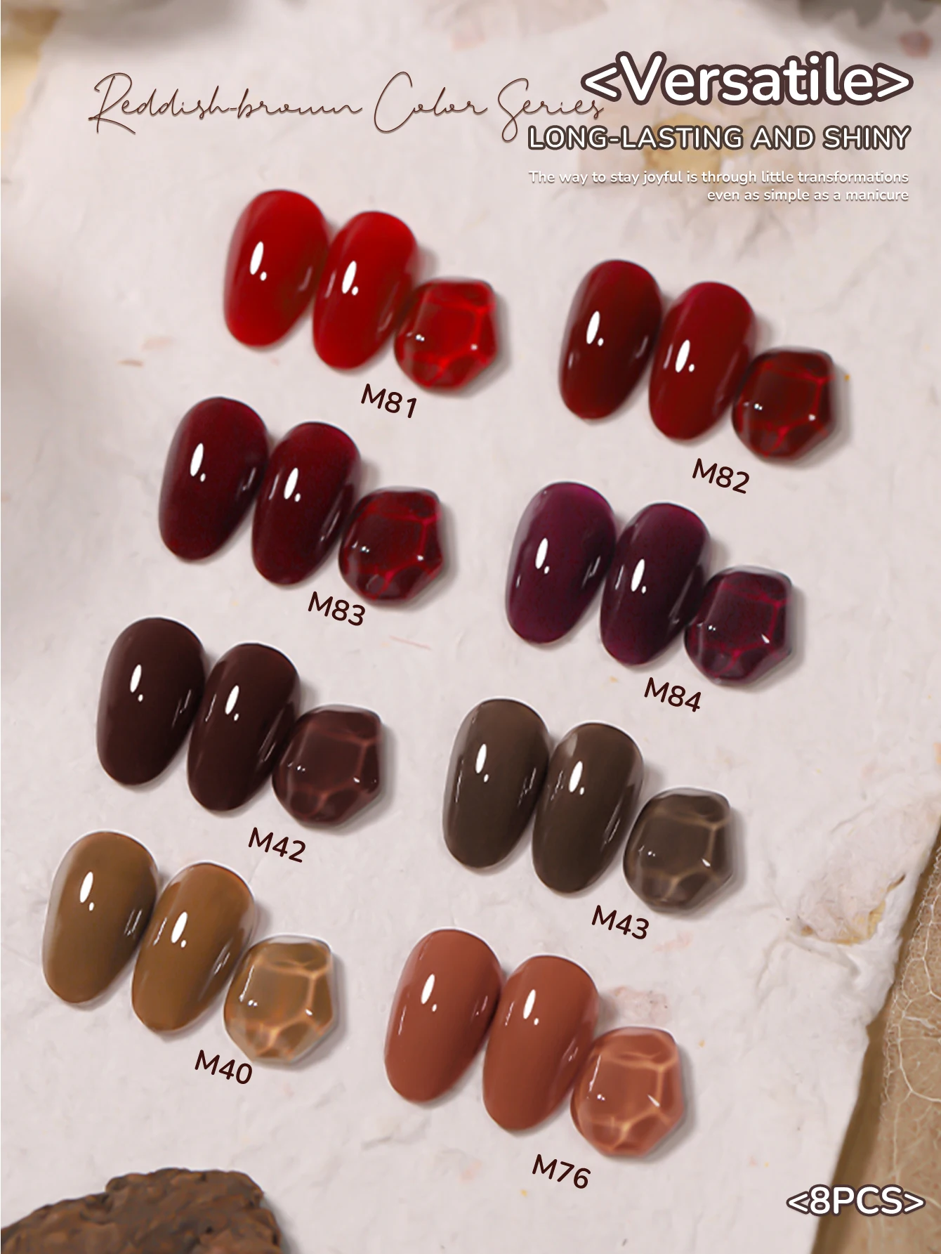 XEIJAYI 15ML 8Pcs Brown Series Gel Nail Polish Set, UV LED Immersion Nail Polish,Holiday DIY Nail Polish Design For New Year