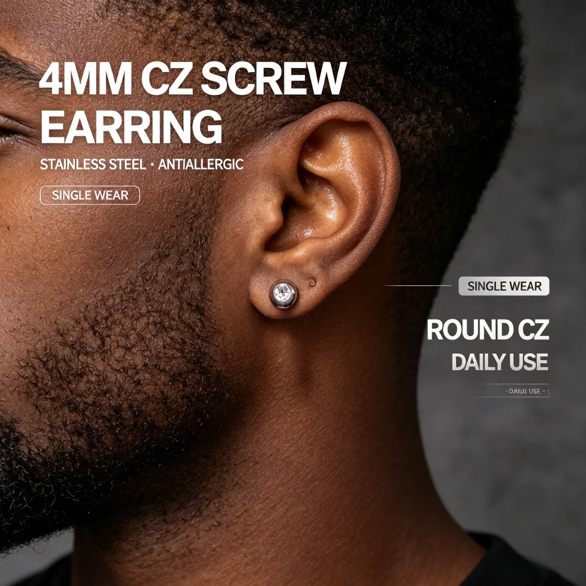 Classic Clearly Cubic Zirconia Stone Earrings for Male Female Stainless Steel 4/5MM Round CZ Piercing Hypoallergenic Ear Jewelry