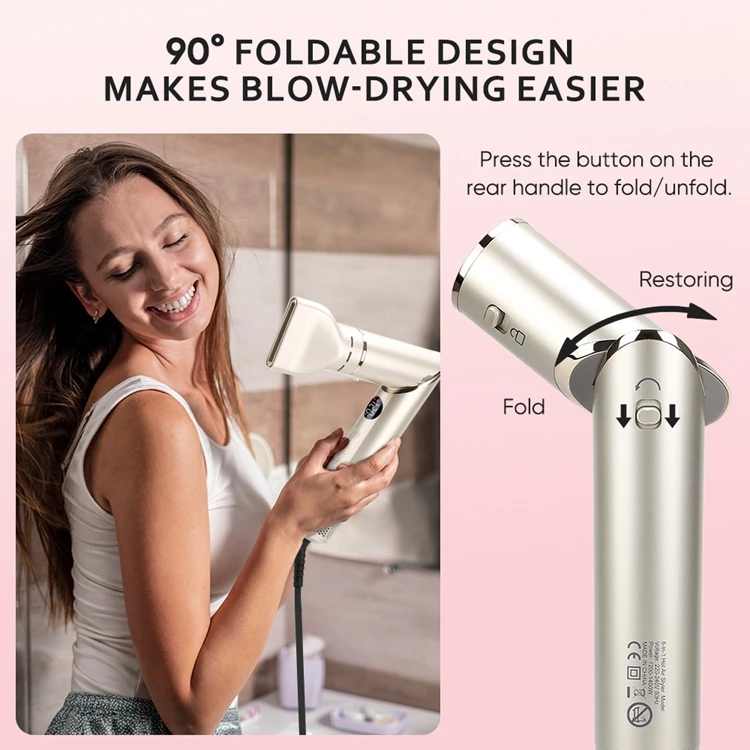New Model Folding Hair Dryer 8 In 1 High-Speed BLDC Professional Hot Air Brush Multi-Function Replaceable Head Hair Styling Tool