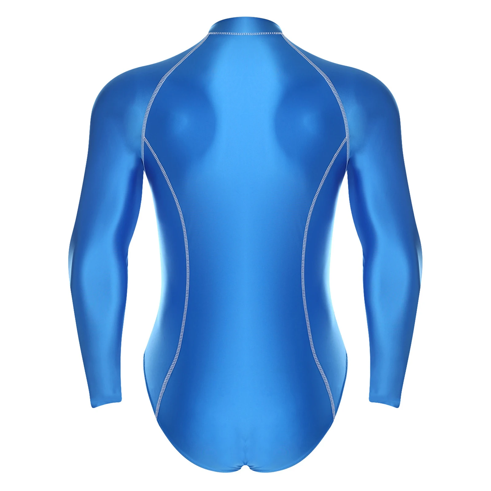 ملابس سباحة رجالي لامعة بدلة سباحة بأكمام طويلة وسحاب أمامي بدلة يوتار لركوب الأمواج على الشاطئ بدلة سباحة للشاطئ