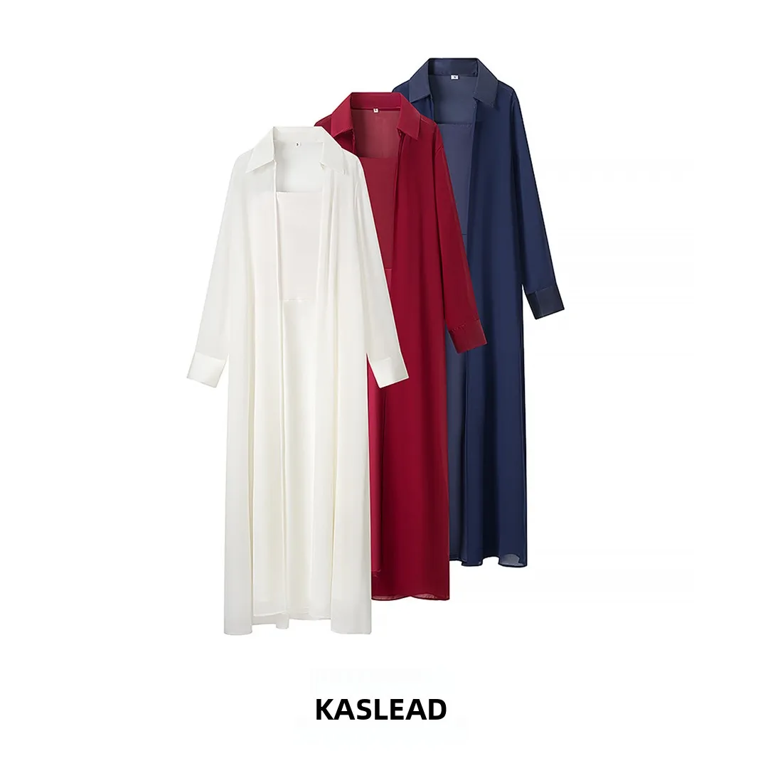 

KASLEAD New Fashionable Long Sleeve See-through Cape Top And Long Skirt Set Women's Spring Collection Elegant Minimalist