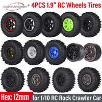 AUSTARHOBBY 4pcs 1/10 RC Tires 1.9inch Metal Wheel Rim Hub Rubber Tyre for 1/10 HSP HPI SCX10 TRX-4 TRX-6 RC Crawler Drift Car