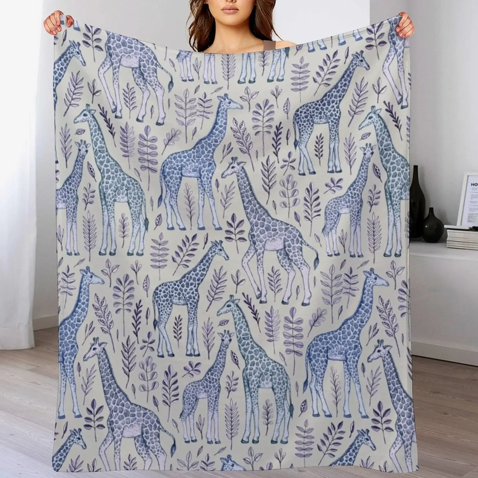 Blue Giraffe Pattern Throw Blanket Warm Throw Blanket Gift for Anniversary