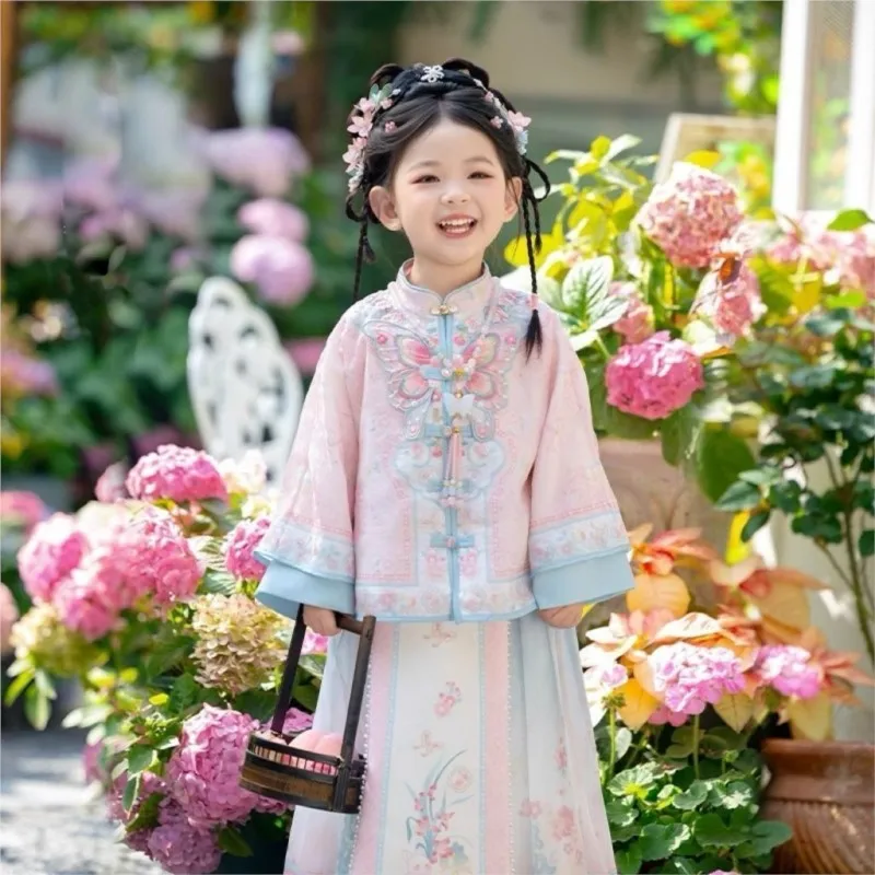

Girls' Spring/Summer Embroidered Hanfu Dress 2026 New Kids' Chinese Style Ancient Costume Children's Performance Hanfu Set LJ403
