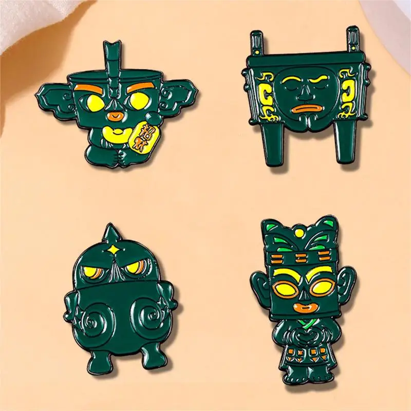 Cute Cartoon Sanxingdui Ruins Enamel Brooch Cultural Creative Industry Lapel Pin Souvenir Badge Backpack Clothing Hat Accessory