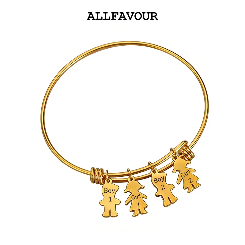 

Personalized Adjustable Bangles For Women Engrave Names Heart Bracelet Stainless Steel Birthday Mothers' Day Jewelry Family Gift