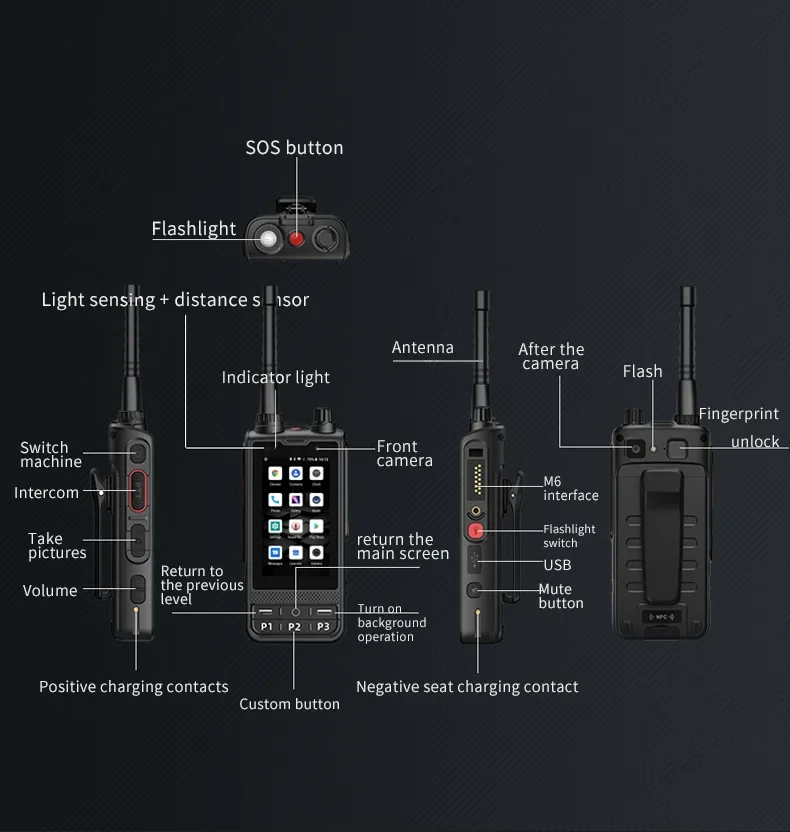 W6 Android 10 UHF 400-470 МГц рация IP68 4200 мАч 2 + 16G беспроводной домофон с рабочим радио Realptt Zello