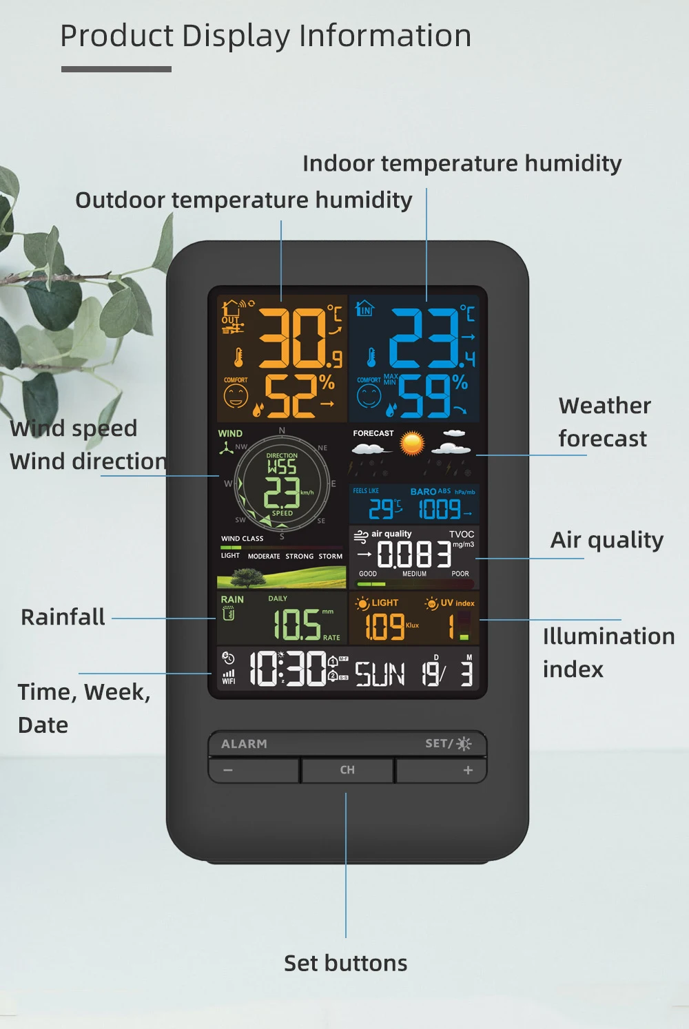 FJ3395TY /FJ3390A Weather Station Sensor Indoor Outdoor Thermometer Home Weather Stations Rainfall Wind Speed Wind Direction