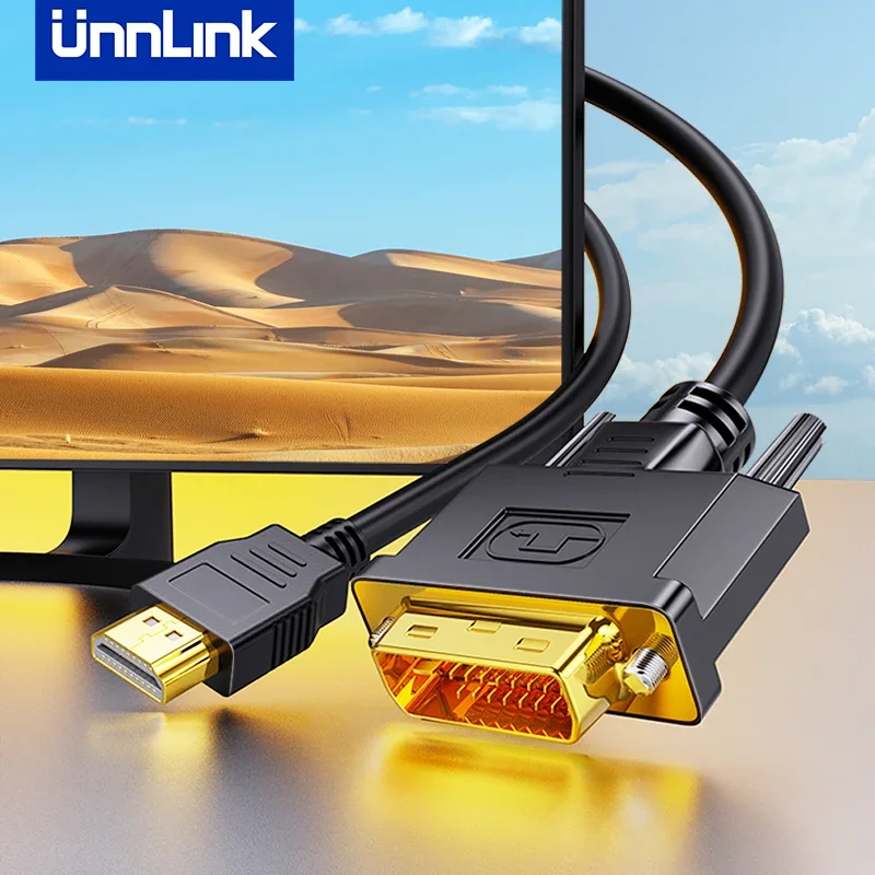 Unnlink 4K HDMI to DVI Cable Male to Male DVI 24+1 Bidirectional Converter Adapter for PC to HD TV Projector Monitor 0.5-10m