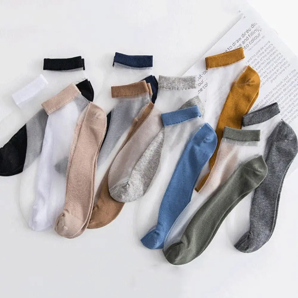 Fashion Summer Silk Socks Men Thin Transparent Breathable Shallow Mouth Invisible Ankle Socks Street Slippers Male Hosiery