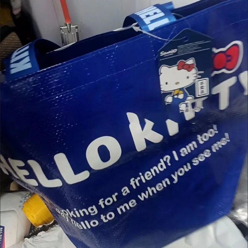 Hello Kitty Peripheral Blue Printed Shopping Bag Przyjazna dla środowiska, ręcznie tkana torba na ramię o dużej pojemności Sanrio Kitty