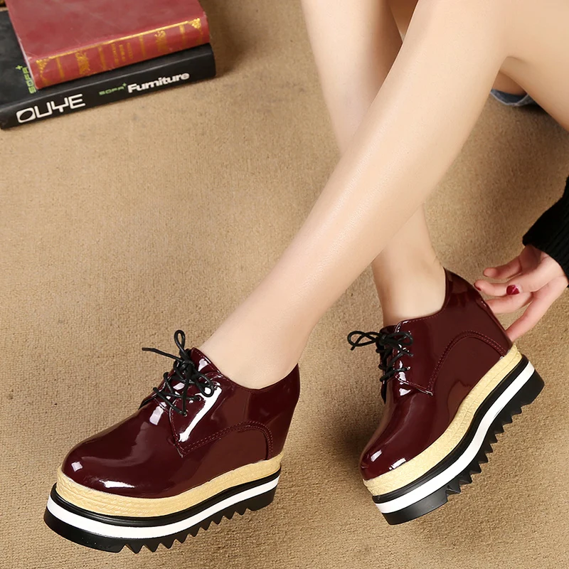 Autumn Platform Wedge Shoes for Women Fashion Lace Up Increased Women's Soft Leather Casual Shoes Outdoor Non-slip Heeled Shoes