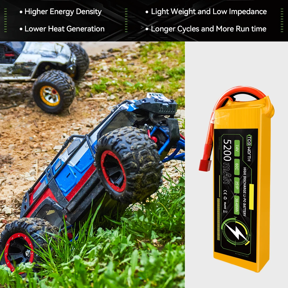 11.1V 3S LiPo Battery 5200mAh 60C with T/ XT 60 Plug for RC Car RC Truck Airplane Helicopter Boat Car Racing RC Hobby 1 Packs