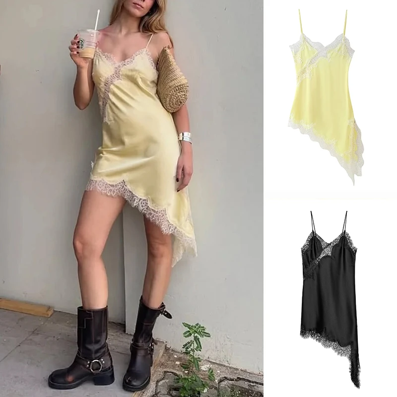 Estate nuovo sexy V-ne Svel raso di seta pizzo asimmetrico Dr Ele l fasciatura in vita Ci pendolarismo chiusura con cerniera