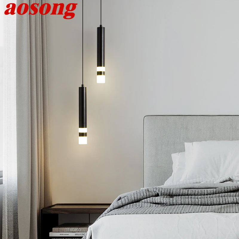 

AOSONG Contemporary Black LED Pendant Lamp Simply Decorative Hanging Light For Home Study Bedroom