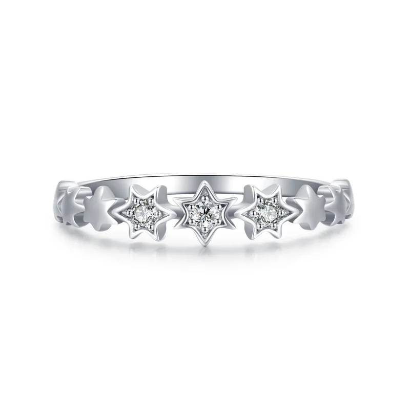 

S925 Classic Sterling Silver Star Ring With Diamond Zircon Female Jewelry