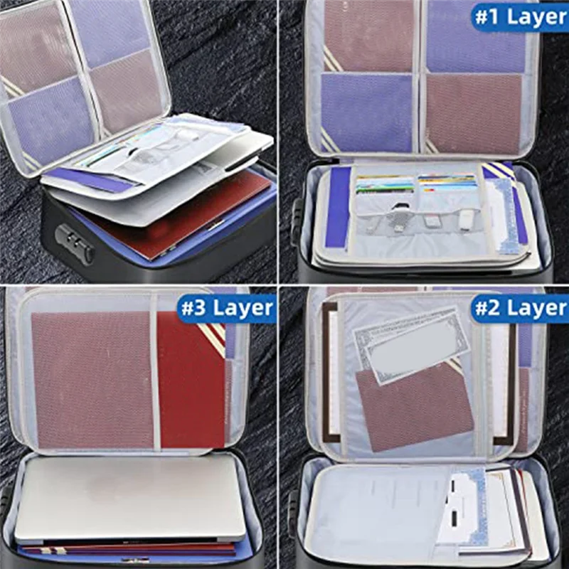 

Practical-Document Bag With Lock - Fireproof Moisture Proof 3-Layer 15X11 Inch Important Document Organizer