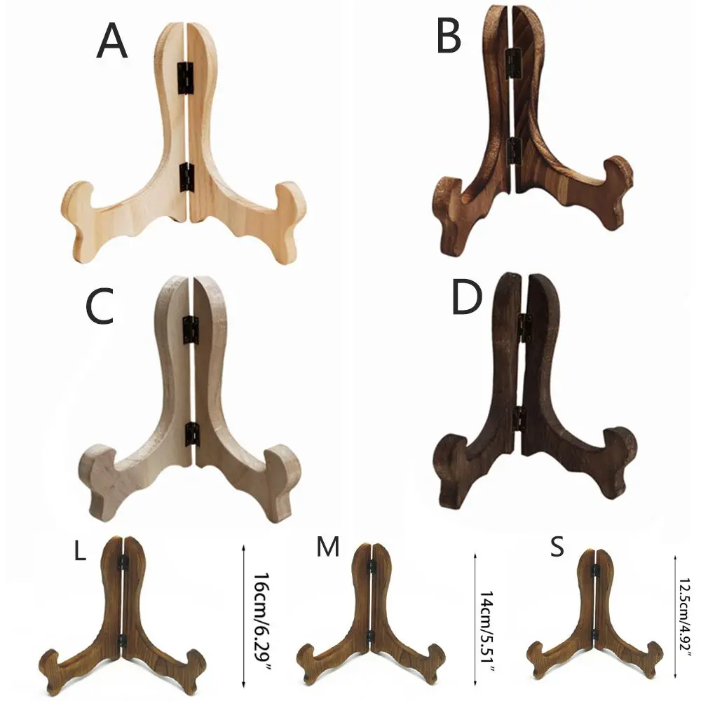 Retro Wood Foldable Plate Tea Cake Dish Home Decor Easel Display Stand Storage Rack Decorative Rack