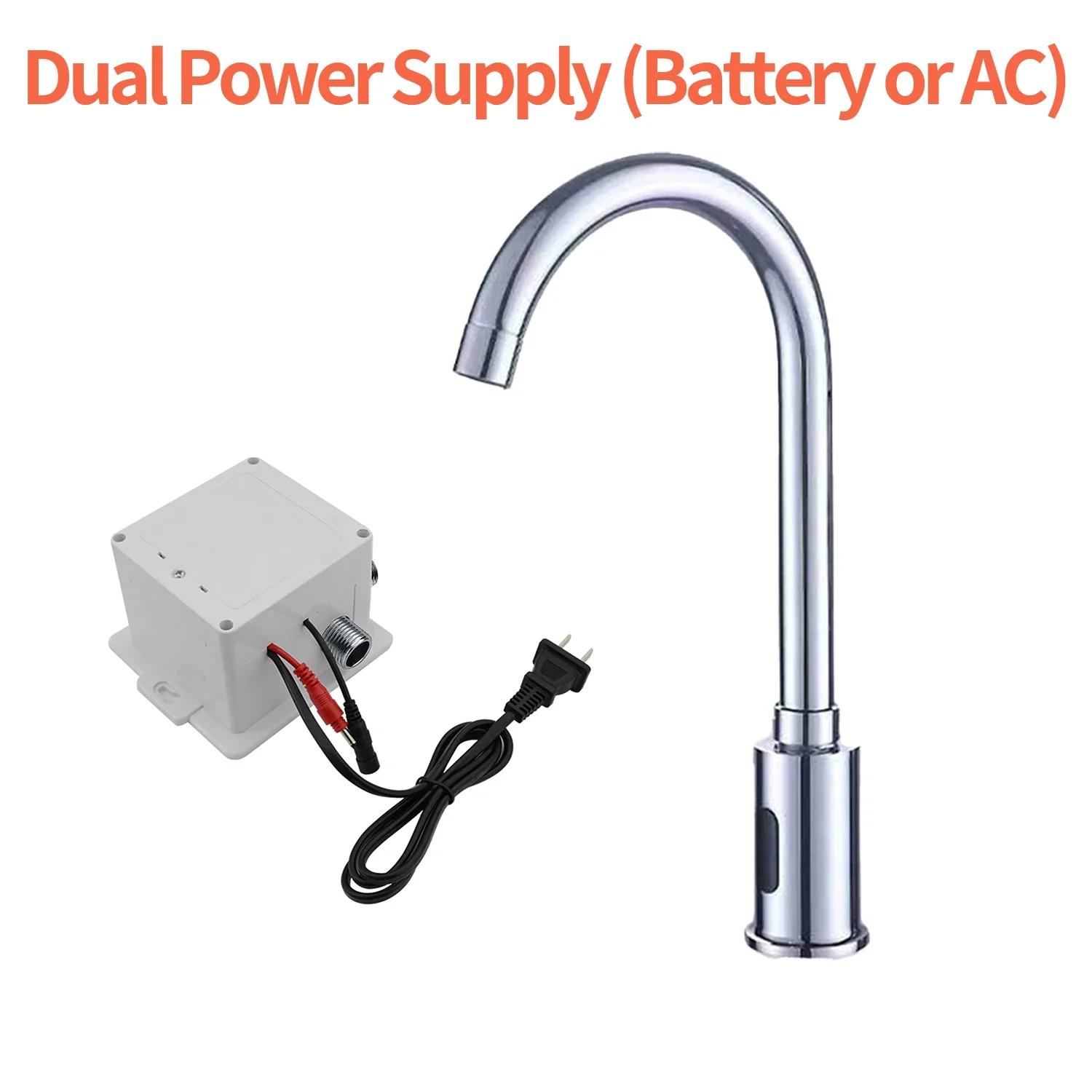 

Touchless Bathroom Sink Faucet Motion Sensor Automatic Chrome High-Height Commercial Style Battery or Plug-in Powered